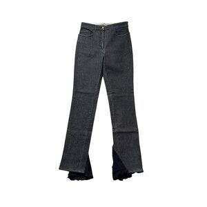 Emanuel Ungaro Womens Black Flare Jeans W/ Pleated Hem Detail Size 32 Unique Des